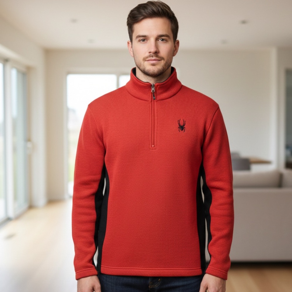 Spyder Men’s 1/4 Zip Pullover Performance Fleece Sweater Size S Red & Black